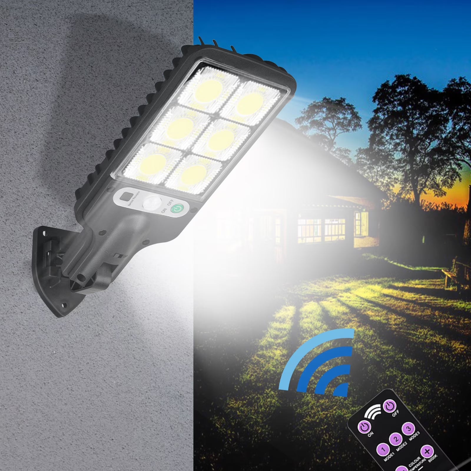 Outdoor Solar Lights for Yard, Motion Sensor Solar Powered Lights IP65, 3 Modes, with Remote Control,Wall Security Lights for Fence Yard Garden Patio Front Lámparas Solares Para Exteriores